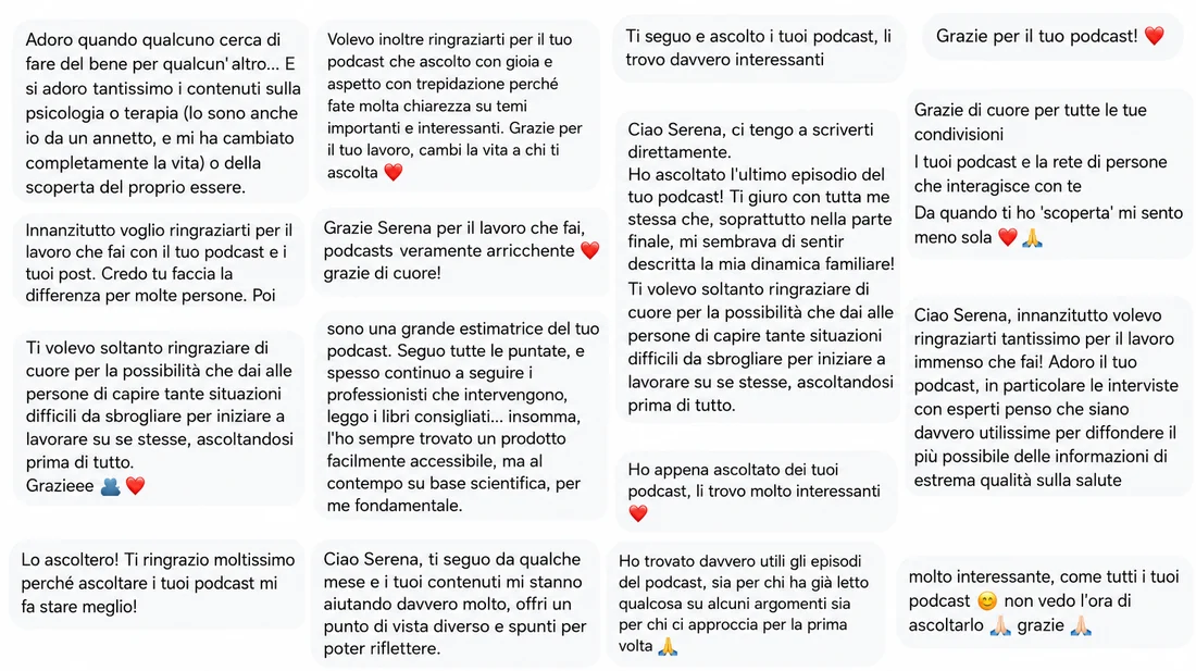 Messaggi ricevuti da chi ascolta il podcast Essere Serena
